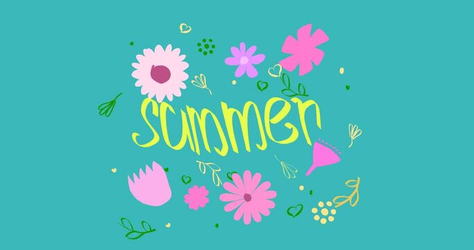Summer decoration text 

The inscription &lsquo;summer&rsquo; on the background of flowers. Сan be used for presetation and video. With chromakey.