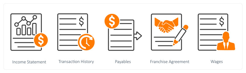 A set of 5 Banking icons as income statement, transaction history
