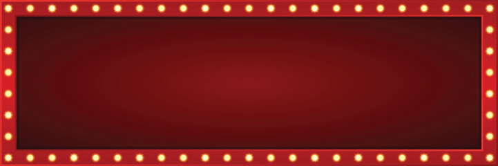 Long retro light box frame, banner, border, red shining marquee, vector isolated, cut out. © i_fleurs