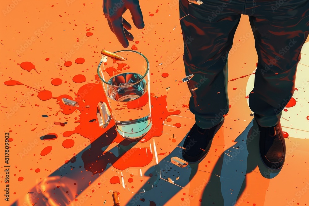 Poster a man standing next to a glass of water. ideal for health and hydration concepts