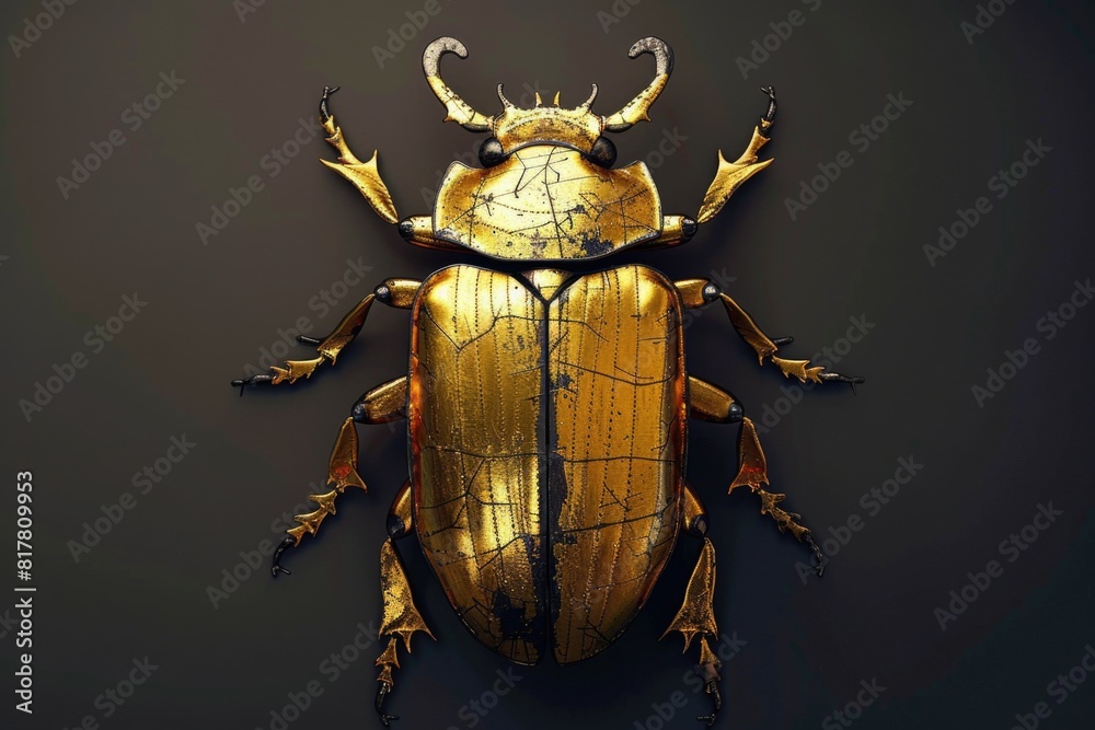 Poster A golden beetle with horns on its back. Perfect for nature and wildlife themes