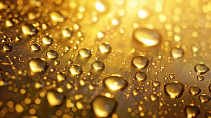 Golden background with dew drops. Ai generated