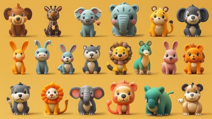 A cute collection of cartoon animal heads including aanimal with a banner in a fun and colorful...