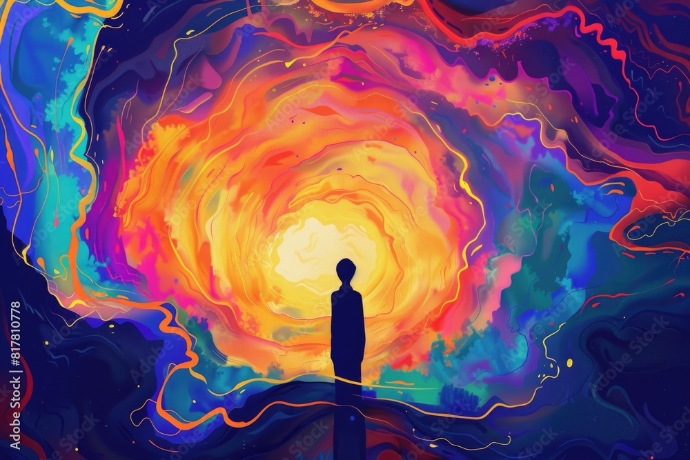 Aufkleber A man standing in front of a colorful swirling background. Suitable for abstract concepts