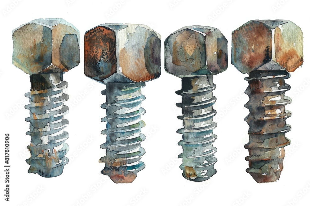 Poster a collection of screws on a plain white background. ideal for industrial and diy projects