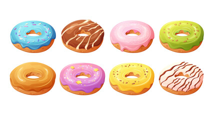 Set of yummy donuts with colorful glaze. Vector illustration of bakery, desserts, food
