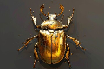 A unique golden bug with horns, perfect for nature and wildlife themes