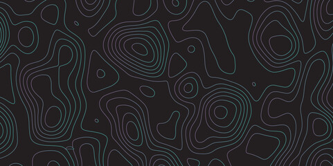 Abstract black colorful gradients Topographic line map pattern background. Contour elevation topographic and textured Background Modern design with black background with topographic wavy patte.