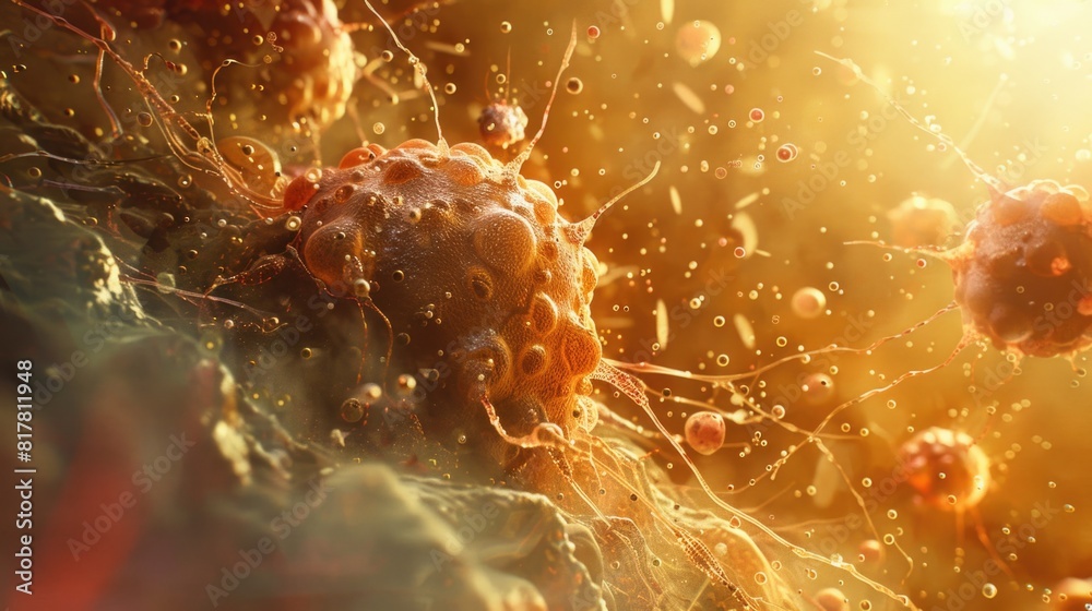 Poster detailed view of cells under a microscope. suitable for scientific projects