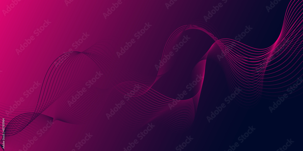 Poster Abstract colorful particles wave line on dark blue and pink background. pink Digital glowing futuristic technology concept abstract background. Dynamic waves use for business modern concept. vector.