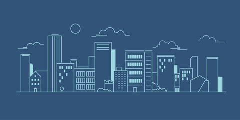 Fototapeta premium City landscape with buildings. Outline graphic.