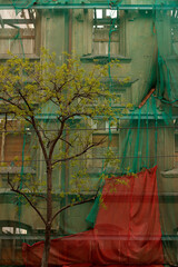 Safety net on the facade of a building under maintenance