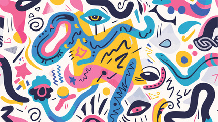 Colorful abstract trendy doodle shapes and objects