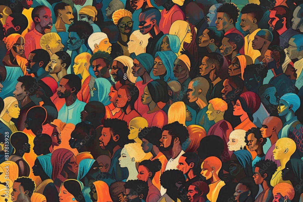Poster a diverse crowd of individuals standing in unity. perfect for business or community concepts