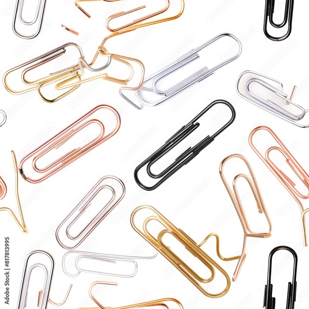 Poster a pile of paper clips ready for use in the office. suitable for business and organizational concepts