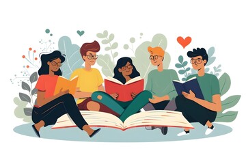 Group of Friends Discussing Books Together in Cozy Setting