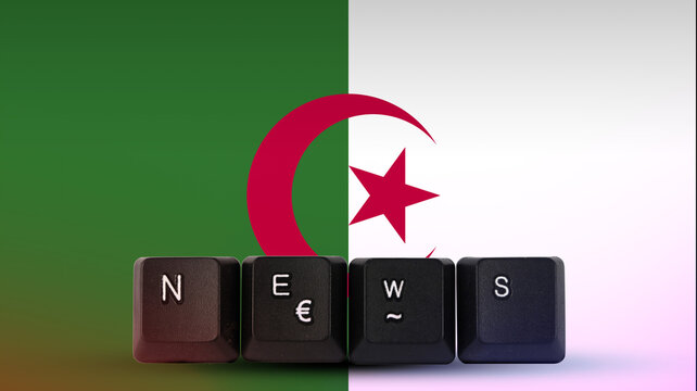 Algeria technology news concept, News text created with keyboard with Algeria flag, streamer 