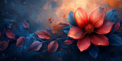 Abstract floral background with dahlia flowers. Oil painting