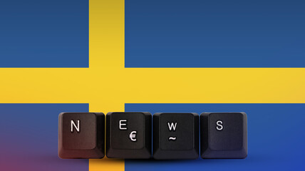 Sweden technology news concept, News text created with keyboard with Sweden flag, media