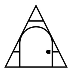 The house is triangular in shape with doors and windows.