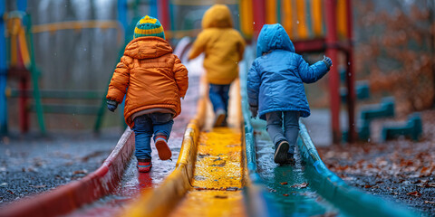 Close-up of children playing on a playground slide