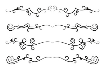 Obraz premium Calligraphy filigree lines Text dividers, vintage Flourishes decorative Scrolls wedding Ornate, fancy elegant page Separators design elements, Header Swirls menu cards Ornamental Border