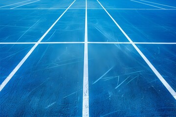 Minimalist and Abstract Blue Tennis Court Background with White Lines