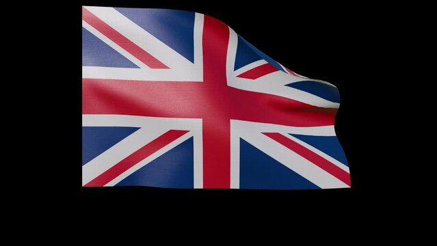 great british english flag 4k 3d render of a waving banner fluttering in the wind. No flagpole with transparent alpha channel mask free space and isolated background symbolises great britain england