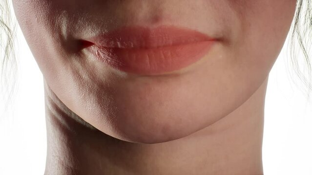 3d woman lips transforms by eliminating wrinkles. Morphing face.