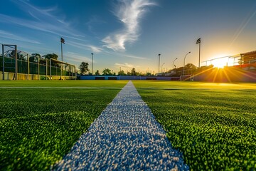 Illuminated Playing Field at Sunset with Athletic Markings