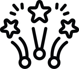 Vector illustration of celebration stars icon in minimalist black and white line art design. Perfect for congratulatory and celebratory graphic decoration