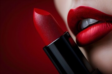 Dramatic red lipstick close up to showcase luxury makeup brand and beauty product