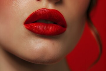 Fototapeta premium Captivating Red Lipstick Closeup Highlighting Luxurious Makeup Brand Promotion