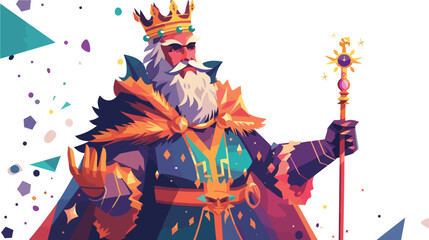 Crowned king majesty with magic wand stick mystic 