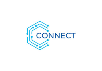 letter C with connection logo. molecule technology icon design vector