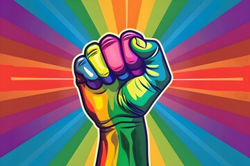 Powerful Fist with Rainbow Colors Symbolizing LGBTQ Pride and Solidarity