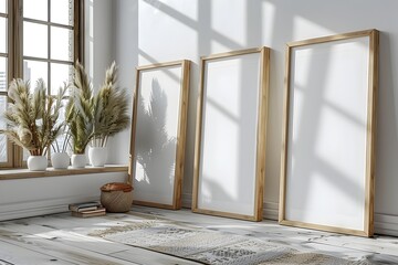 Elegant Minimalist Poster Frame Mockup in Neutral Living Room Interior