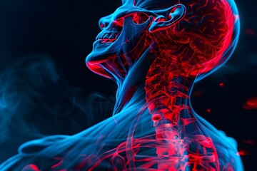 Detailed 3D Anatomical Scan of Neck and Upper Back Highlighting Muscle Tension