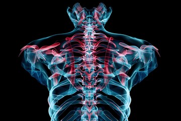 Detailed 3D X Ray Scan of Upper Back Highlighting Muscle Tension