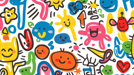 seamless pattern with funny monsters on white background drawn by little kid