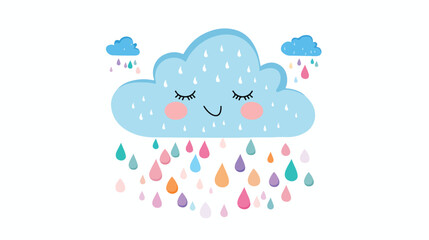 Cute cloud with happy smiling face and falling colorful