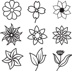 set of flowers outline  illustration on white background