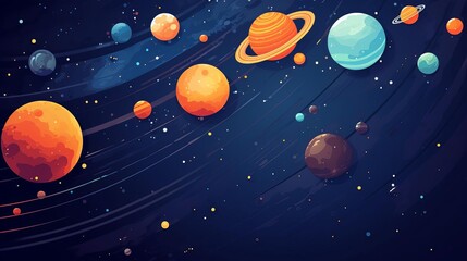 Fototapeta premium Space scene flat design top view galaxy theme cartoon drawing Splitcomplementary color scheme
