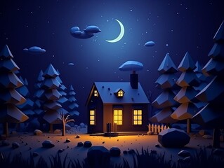 Fototapeta premium Starry night sky flat design front view astronomy theme Splitcomplementary color scheme