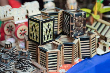 Collection of rustic wooden structures at a market
