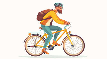 Cartoon hipster male riding city bicycle vector flat