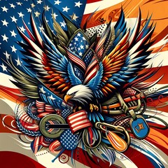 A colorful eagle with a us american flag celebrate us veterans day has illustrative lively art meaning.