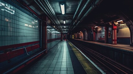 Curving underground tunnel or subway station.