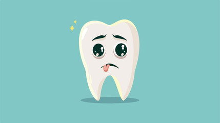 Cute pensive tooth. Funny thoughtful mascot or symbol