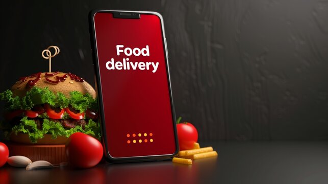 Modern food delivery mobile app kit template featuring a sleek user interface design, vibrant color scheme, and ample copy space for text, perfect for showcasing your food delivery service.